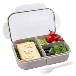 lot 14289 image: Itopor Bento Box 3-Compartment Lunch Box 46 Oz Cream White
