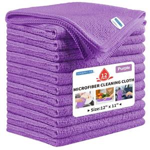 lot 14328 image: HOMERHYME Microfiber Cleaning Cloths, 12 Pack, Purple, 12 x 11 Inch