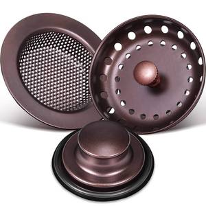 lot 14331 image: Mudder 3 Pc Sink Drain Stopper and Strainer Set 3-12 Inch Oil Rubbed Bronze