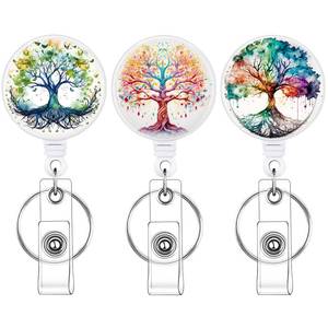 lot 14334 image: BESARME Retractable Badge Reels 3-Pack with Key Ring, Colorful Tree
