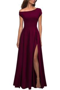 lot 14340 image: MUSHARE Womens One Shoulder Split Maxi Dress Burgundy Medium