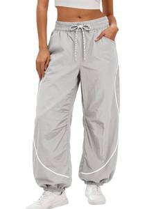 lot 14382 image: Aoysky Womens Parachute Track Pants Baggy Joggers Grey Y2K Small