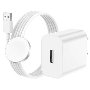 lot 14434 image: TRPYD Magnetic Apple Watch Charger 3.3FT USB-A Cable with Wall Charger, White