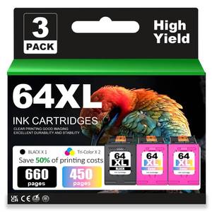 lot 14435 image: Gnprintx Ink Cartridges for HP 64XL Black and Color Combo Pack 1 Black 2 Color