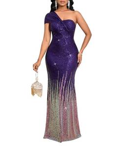 lot 14458 image: Cololura Women Sequin One Shoulder Mermaid Maxi Dress Evening Gown, Size M