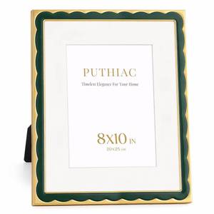 lot 14459 image: Puthiac Scalloped Enamel Picture Frame 8x10 Gold Edge Hidden Jade