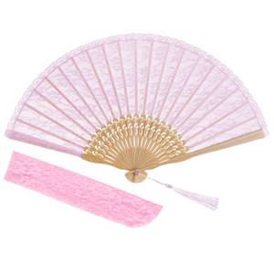 lot 14463 image: Choyaxo Pink Lace Bamboo Folding Handheld Fan
