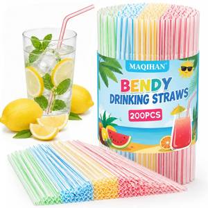 lot 14469 image: MAQIHAN Disposable Plastic Drinking Straws 200 Pcs Bendable 8 Inch