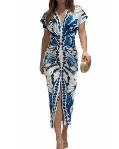 lot 14470 image: CHICME Womens Summer Dress Deep V Neck Ruched Floral Print Small