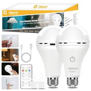 lot 14476 image: Neporal Rechargeable Remote Control LED Light Bulb 1800mAh Dimmable 2 Pack