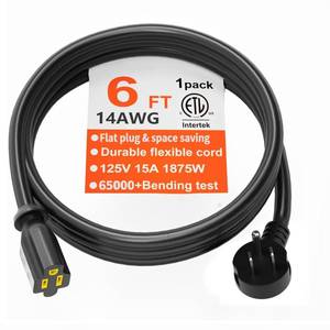 lot 14482 image: Huanchain 14 Gauge 6 Ft Black Flat Plug Extension Cord 15A 125V SJTW