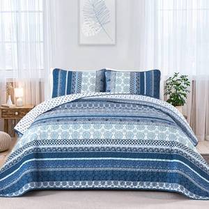 lot 17918 image: Wongs Bedding Boho Navy Blue Quilt Bedspread Coverlet Set King 3 Pcs