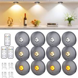 lot 17939 image: UNUSROOM Rechargeable Under Cabinet Puck Lights with Remote Control 12 Pcs