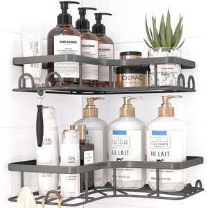 lot 18476 image: Sakugi Corner Shower Caddy 2 Pack Stainless Steel Adhesive 8 Hooks Grey