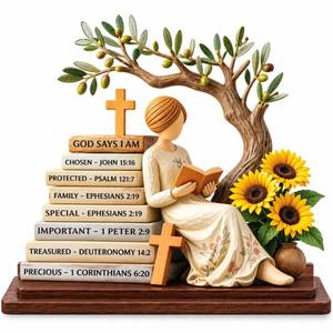 lot 18479 image: KATINAT Bible Verse Tabletop Plaque God Says I Am Christian Desk Decor