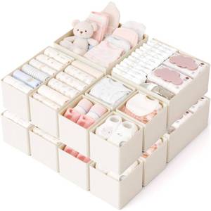lot 19007 image: Stowsia Drawer Organizer 16 Pack Foldable Dresser Dividers Beige