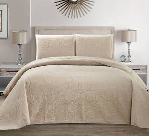 lot 19009 image: MK Home MK Collection Solid Embossed Bedspread Beige KingCal King 3-Piece Set  Retail $199.99