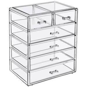 lot 19990 image: Sorbus Makeup Organizer 6-Drawer Clear Acrylic Storage (Minor Cosmetic Damage)