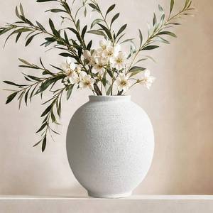 lot 19994 image: Kayolin White Ceramic Vase 9.8 Inch Large Round Sandstone White