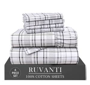 lot 19995 image: RUVANTI Queen Sheet Set 100% Cotton Percale 6 Piece Open Check