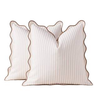 lot 20039 image: DEZENE Outdoor Pillow Covers 18x18 Beige Tan Striped Pack of 2