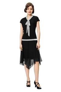 lot 20046 image: BABEYOND Womens 1920s Flapper Dress Drop Waist V Neck Midi Black Size 10