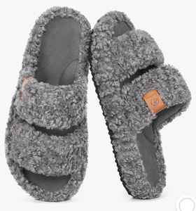 lot 17953 image: EverFoams Womens Fuzzy Open-Toe Indoor Slippers Gray Size Medium US 7-8