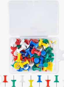 lot 18018 image: Assorted Color Push Pins in Two Clear Plastic Storage Boxes