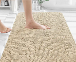 lot 18026 image: Taupe Looped Pile Textured Bath Rug Mat in Clear Plastic Bag
