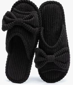 lot 18032 image: Fitory US Size 10 Black Faux Fur Cross-Strap Slide Slippers