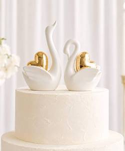lot 1495 image: DMYWJJ Swan Wedding Cake Topper 2 Pcs Ceramic Couple Figurines