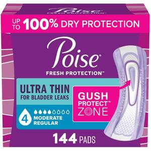 lot 1498 image: Poise Ultra Thin Incontinence Pads 4 Drop Moderate Absorbency 144 Count