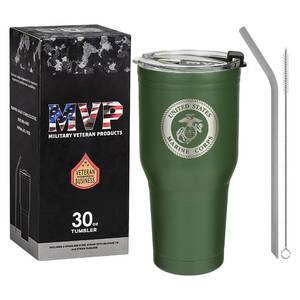 lot 1564 image: Military Gift Shop 30 oz USMC Green Vacuum Insulated Coffee Tumbler