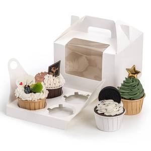 lot 1591 image: Jucoan 40 Pack White Kraft Paper 4 Cavity Cupcake Boxes with Window and Handle