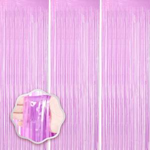 lot 2001 image: Voircoloria Pastel Purple Foil Fringe Backdrop Curtains 3.3x8.2ft 3 Pack