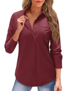 lot 2009 image: J.VER Womens Button Up Blouse Collared Long Sleeve Dress Shirt Large Burgundy