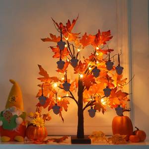 lot 2026 image: YEAHOME Lighted Fall Maple Leaves Tree 24 Inch 24 LED 12 Acorn Ornaments
