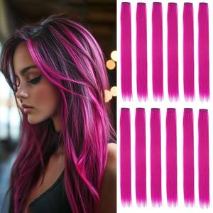 lot 2052 image: GZVIS Clip-In Hair Extensions Rose Purple 22 Inch Straight 12 Pcs