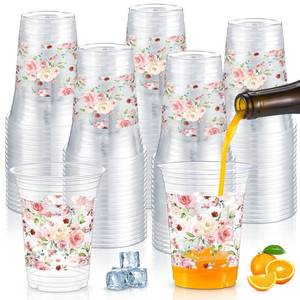 lot 2055 image: Jinei Rose Flower Plastic Party Cups 16 Oz 60 Pcs