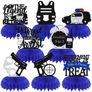 lot 2073 image: BOMXOI 8 Pcs Police Retirement Party Honeycomb Centerpieces Blue
