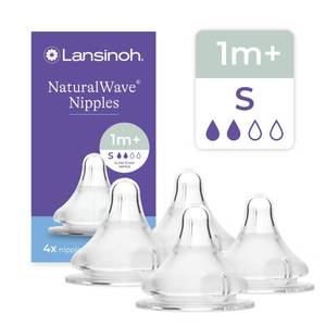 lot 2079 image: Lansinoh NaturalWave Baby Bottle Nipples Slow Flow Size S 4 Count