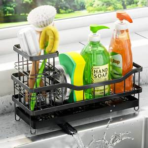 lot 2094 image: AURIKAR Kitchen Sink Sponge Holder Self-Draining Sink Caddy Organizer Black