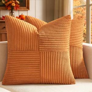 lot 2096 image: MIULEE Burnt Orange Corduroy Throw Pillow Covers 18 x 18 Inch Set of 2