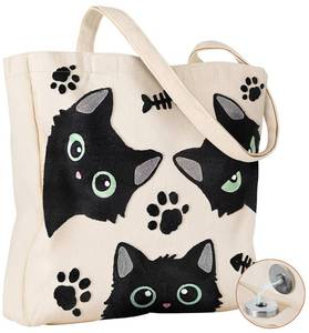 lot 2101 image: Miss Adola Embroidered Linen Canvas Tote Bag for Women Three Cats