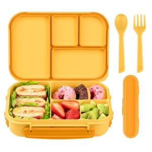 lot 2102 image: Amathley Bento Lunch Box for Kids 1200ml 4 Compartments Yellow