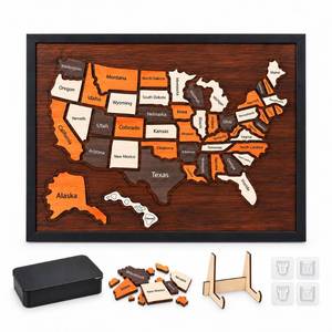 lot 2376 image: Chiidou Wooden USA Travel Map Puzzle 50 States 12 x 10 Inch