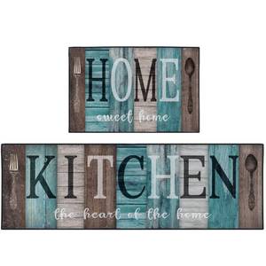 lot 2386 image: Nesphy Teal Kitchen Rugs Set of 2 Non-Slip Washable Farmhouse