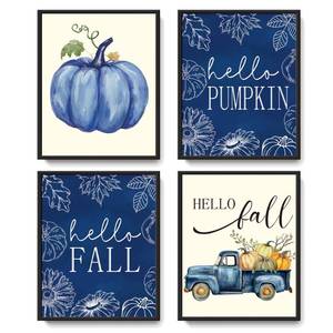 lot 2398 image: LARTSFRO Blue Fall Pumpkin Wall Art Prints, Set of 4, 8x10 Inch, Unframed