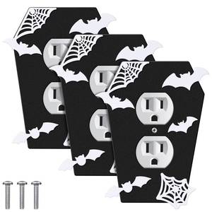lot 2402 image: Peryiter Bat Gothic Coffin Outlet Cover Wall Plate 3 Pieces Black Metal