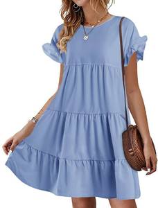 lot 2413 image: Chuanqi Womens Babydoll Mini Dress Summer Floral Polka Dot Ruffle Short Sleeve